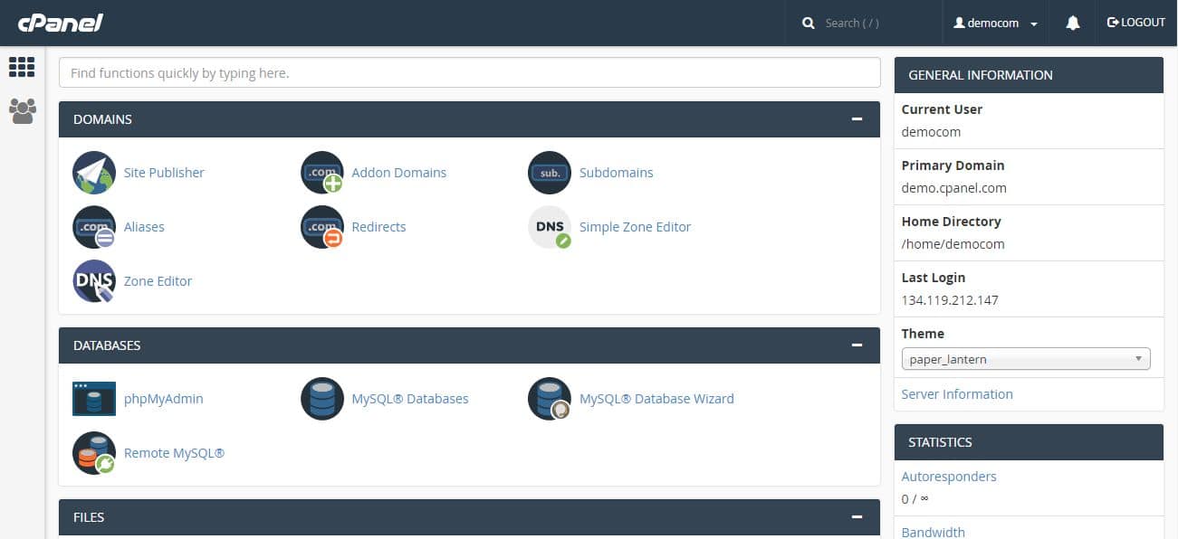 Das cPanel-Dashboard