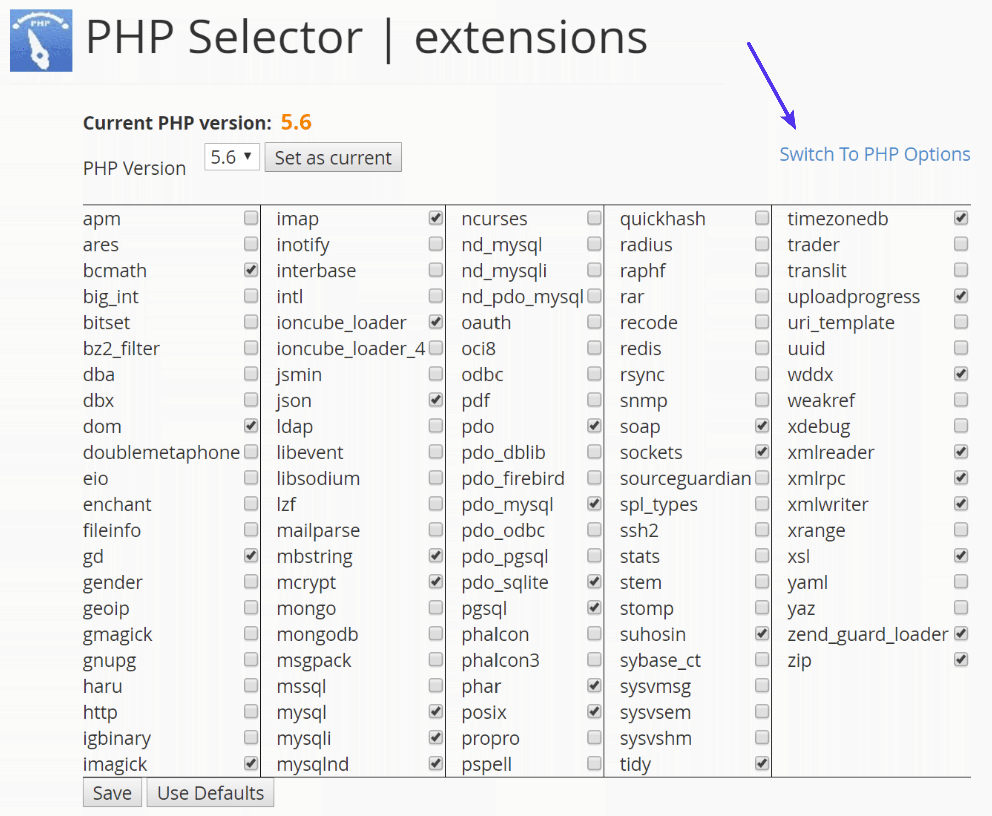 Wechsle zu PHP Optionen