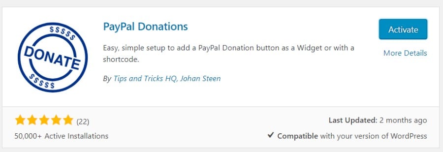 Aktiviere das PayPal-Spenden-Plugin