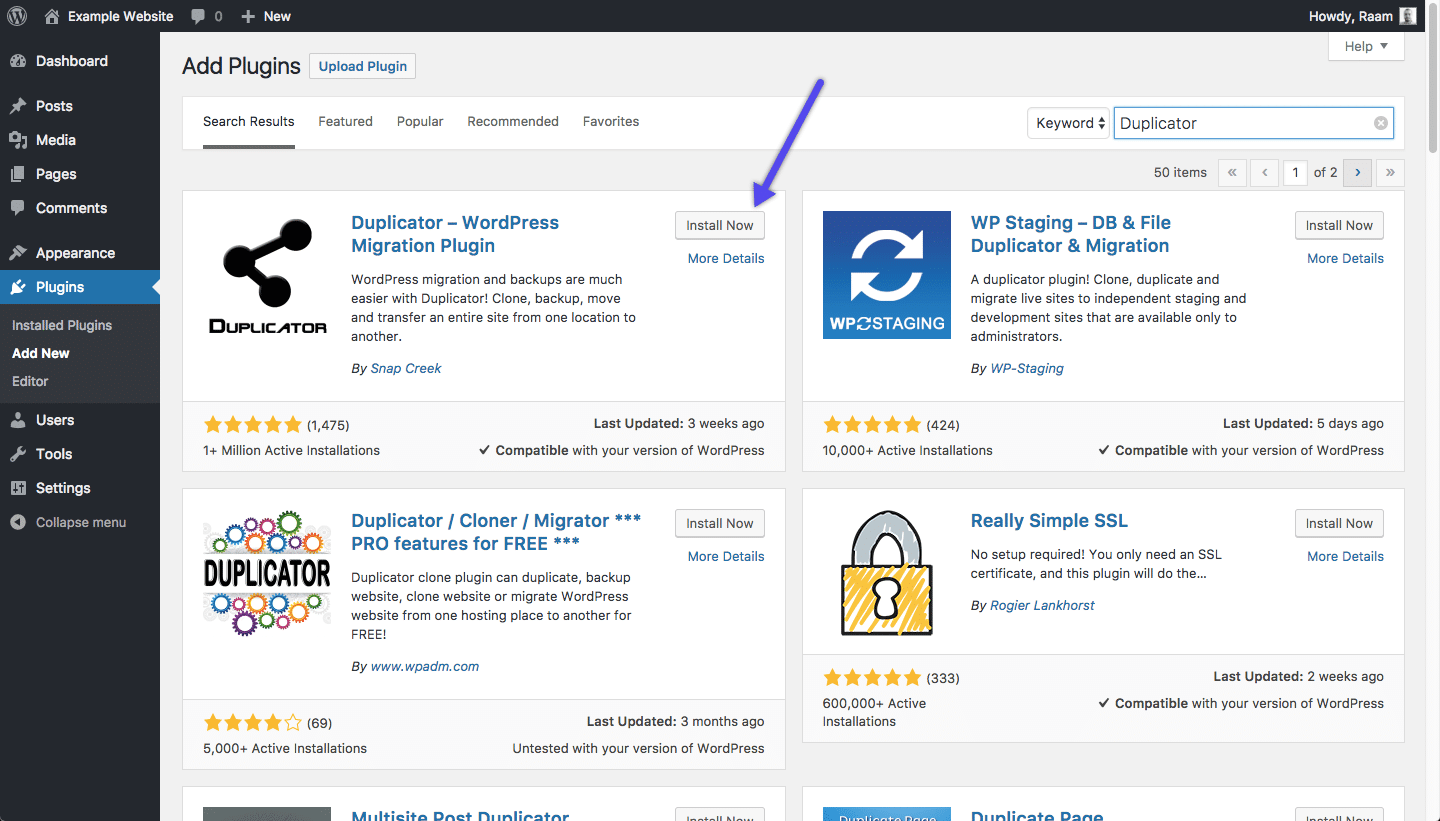 Installiere das WordPress Duplicator-Plugin
