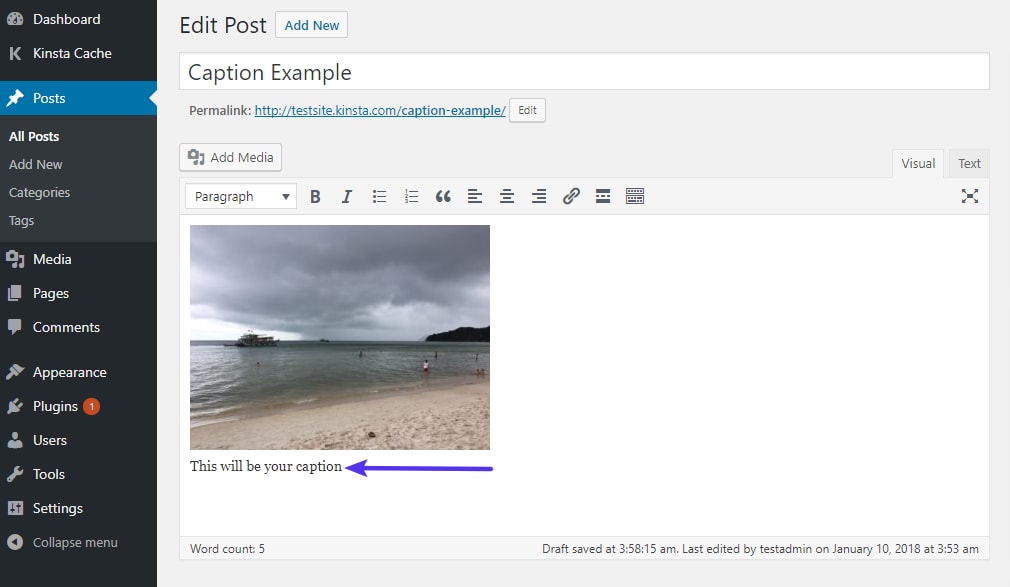 Ein Beispiel dafür, wie eine Bildunterschrift im WordPress-Editor aussieht.