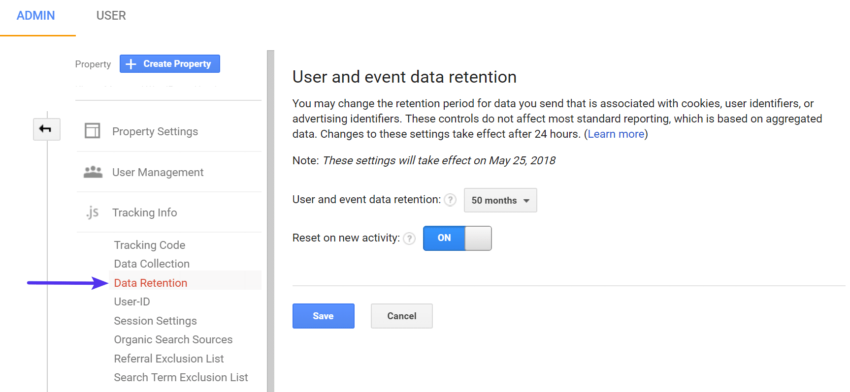Datenspeicherung durch Google Analytics