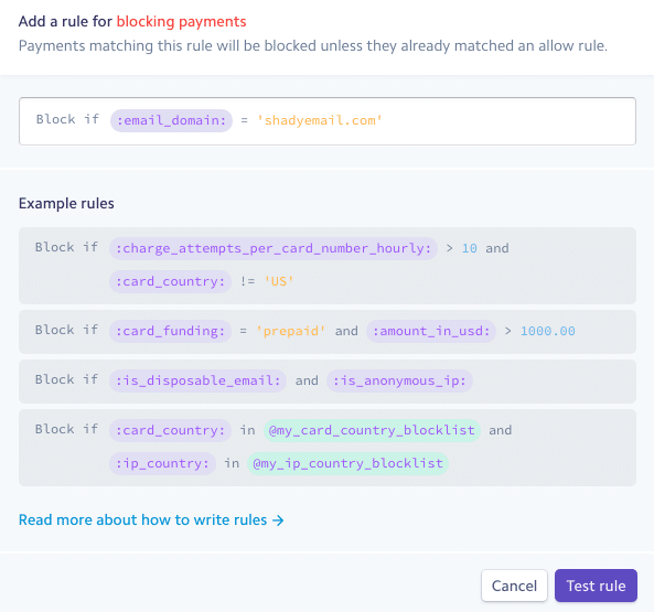 Email Adressen in Stripe Radar blockieren