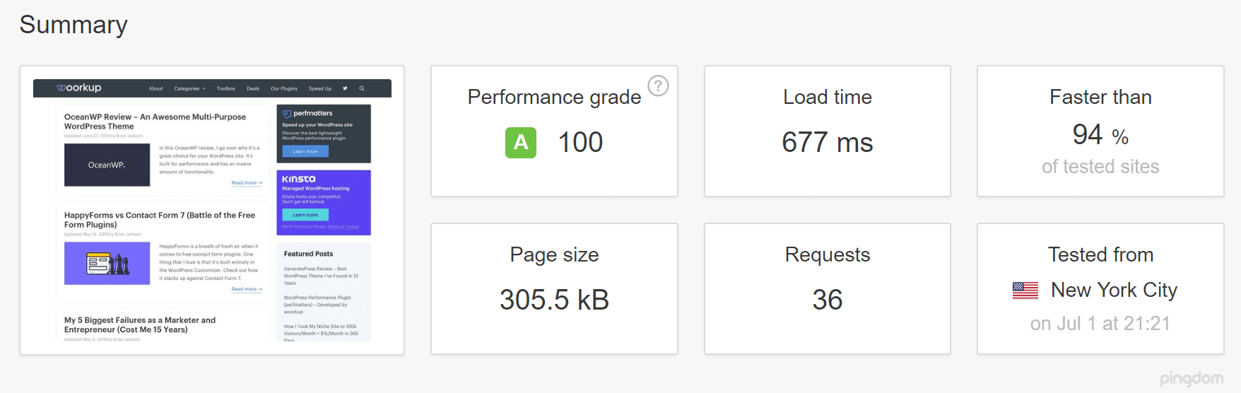 Ohne WordPress Caching (Geschwindigkeitstest)