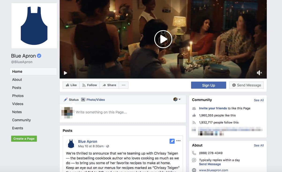 Blue Apron Facebook Seite (Videobeispiel)