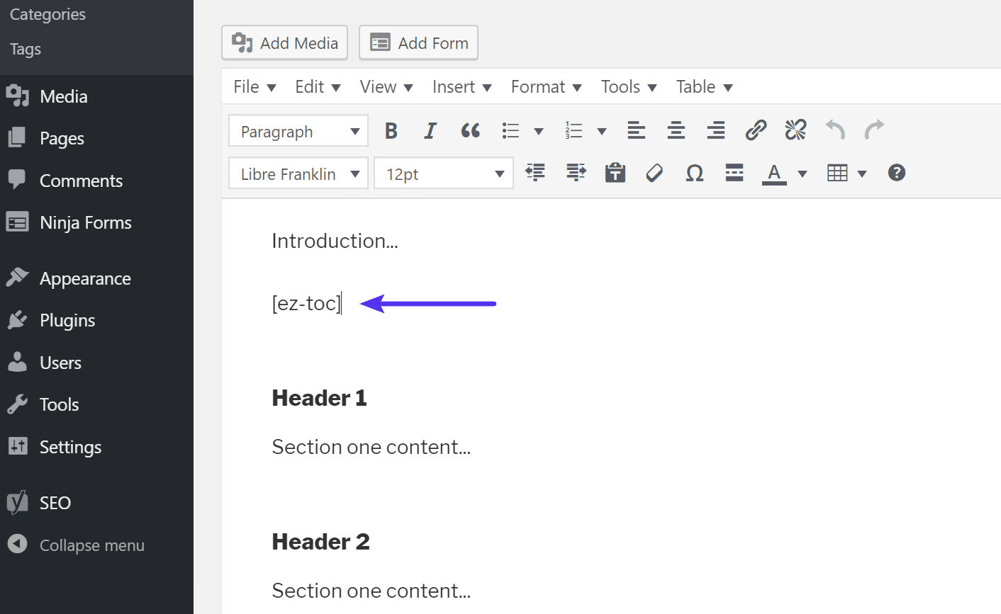 EZ-TOC shortcode