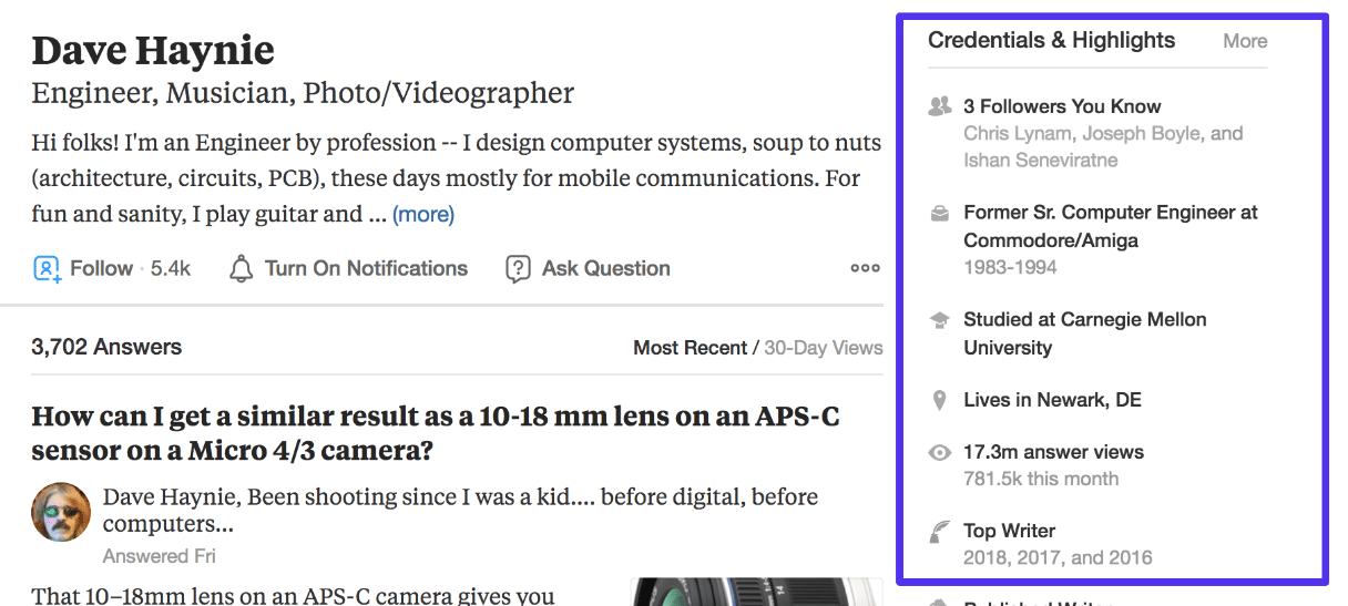 Quora-Angaben