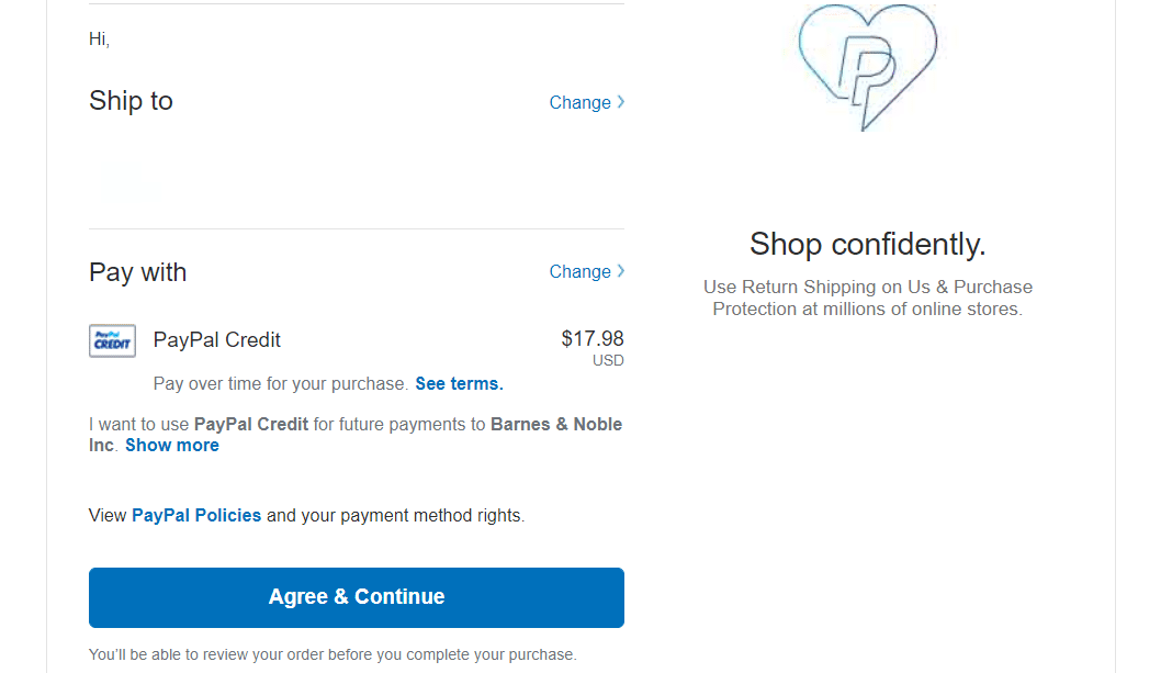 PayPal “continue”