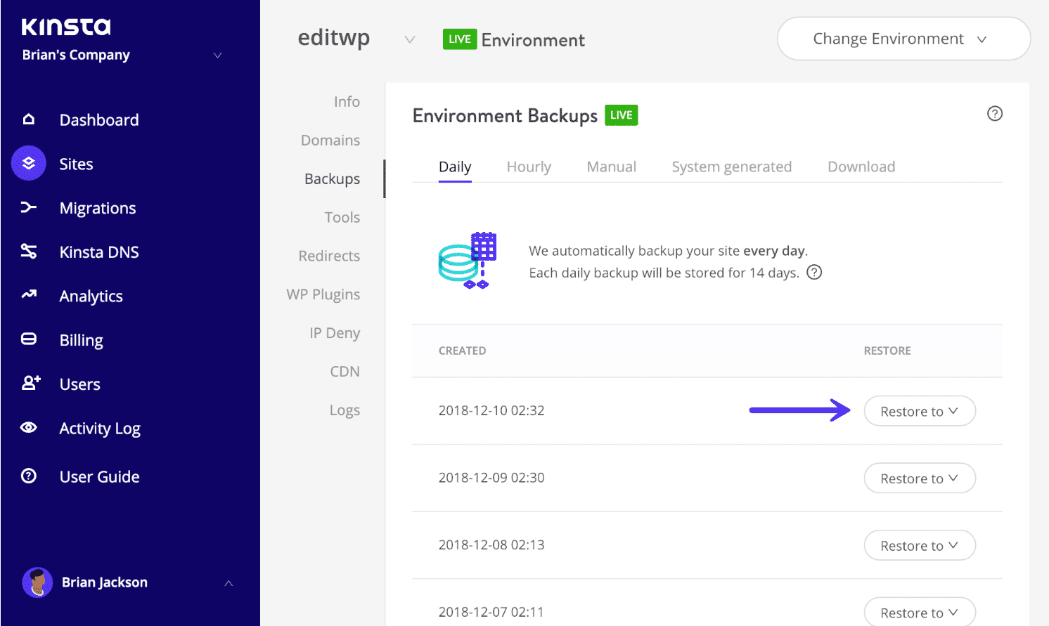WordPress-Site aus dem Backup wiederherstellen