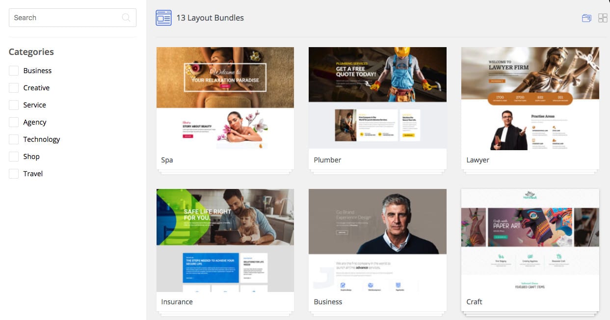 WP Page Builder vorgefertigte Layouts