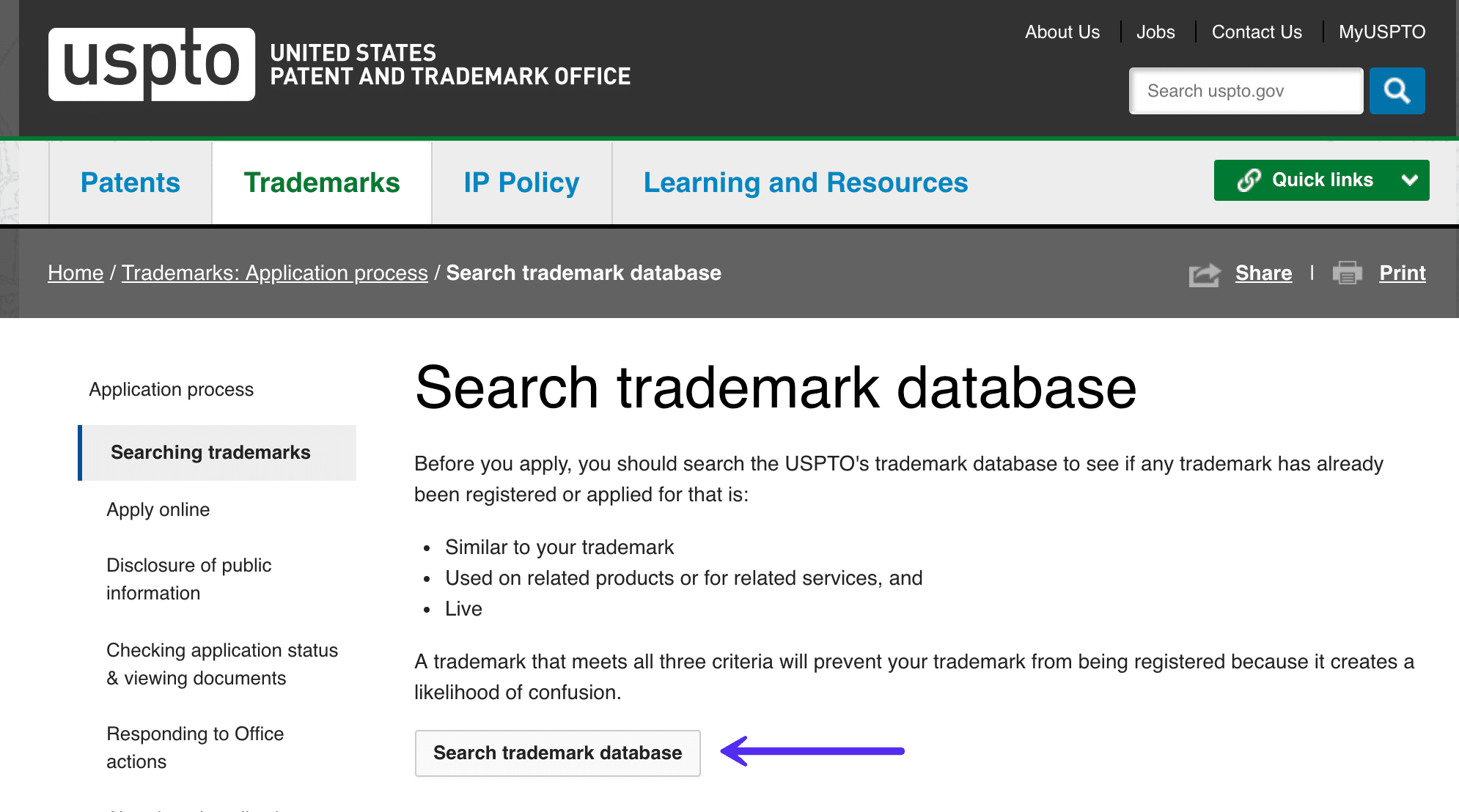 Durchsuchen der Marken-Datenbank 