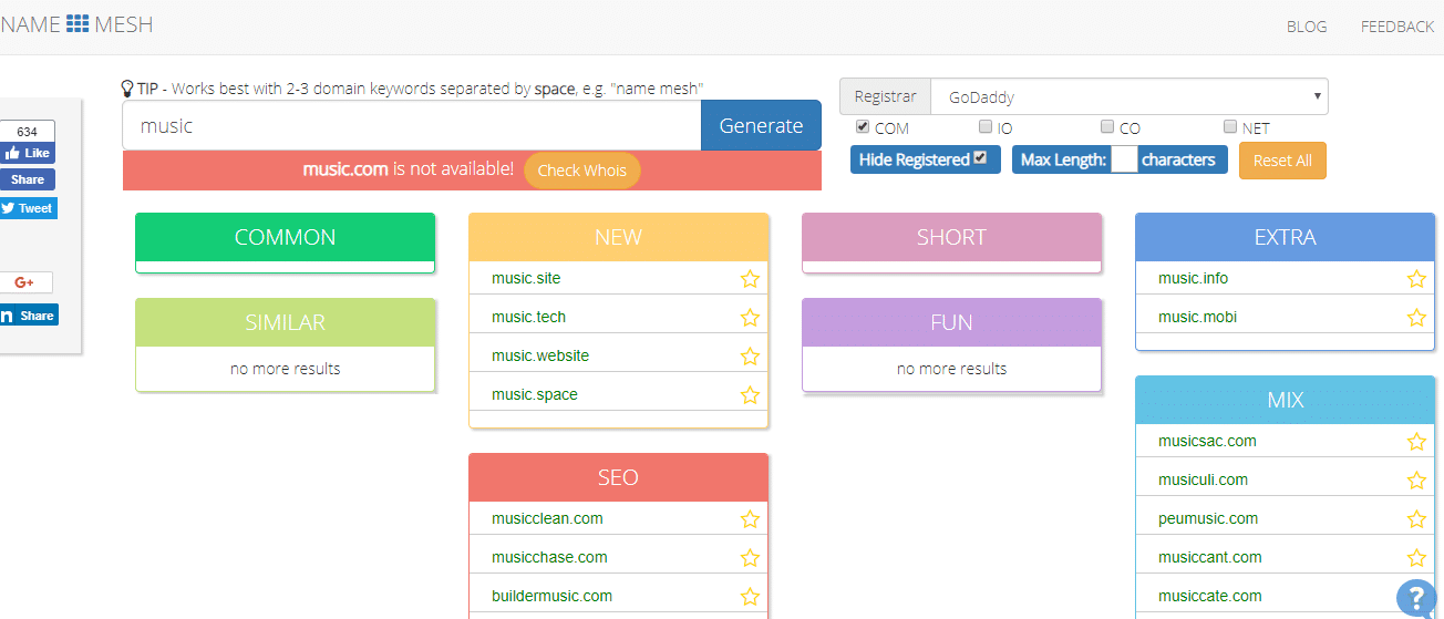 NameMesh Ergebnisse 