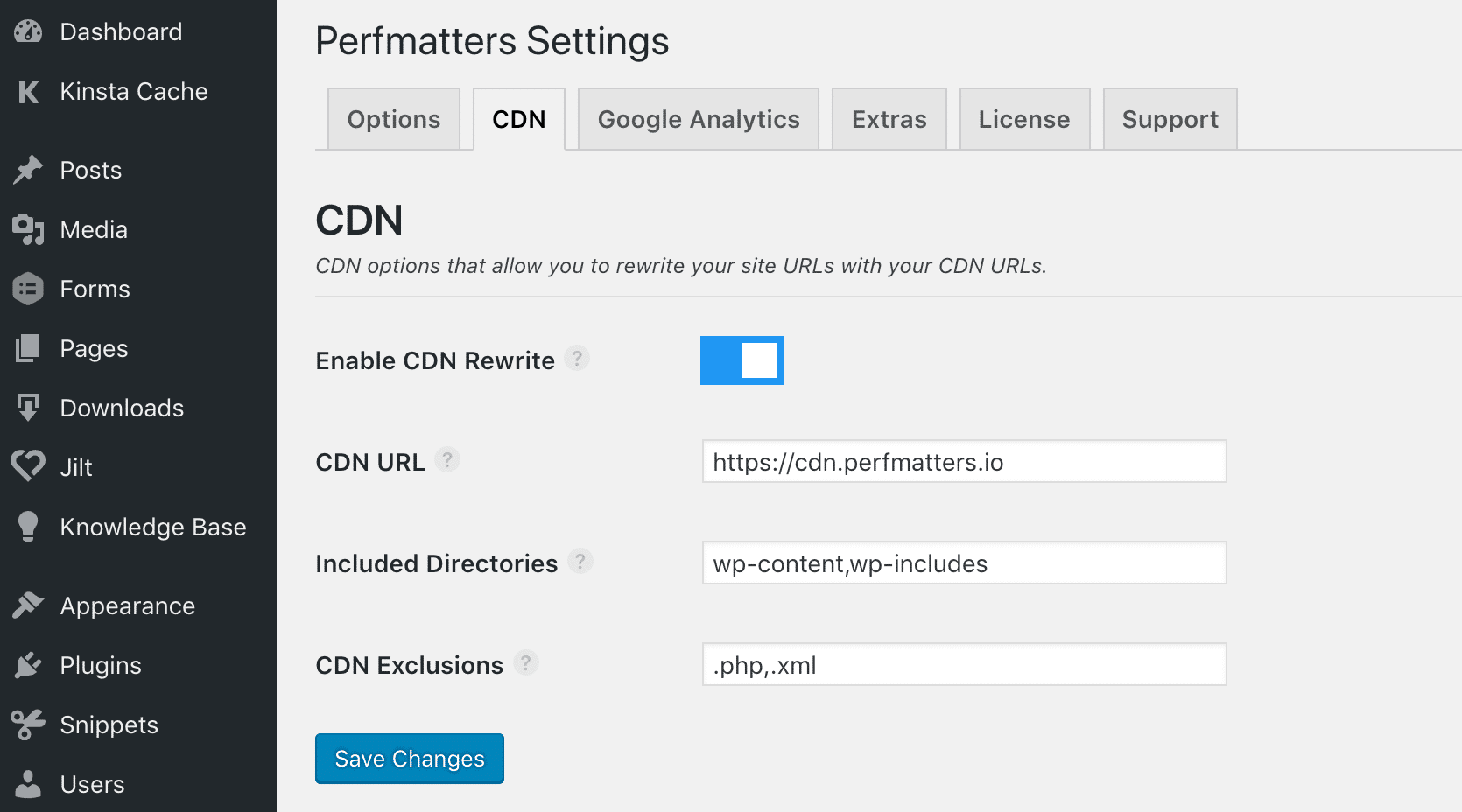 Aktivierung von CDN in WordPress mit Perfmatters