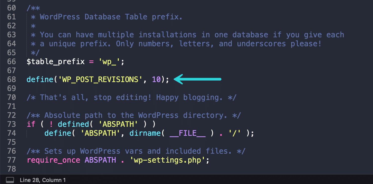 Beschränkung von Beitragsrevisionen in wp-config.php