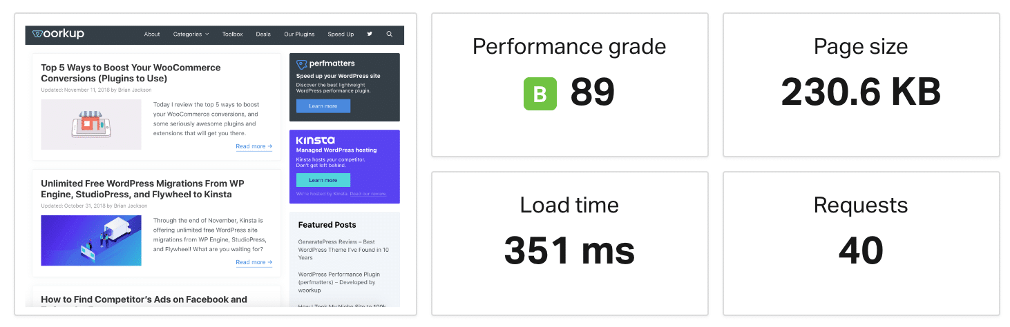 Mit aktiviertem Caching Geschwindigkeitstest