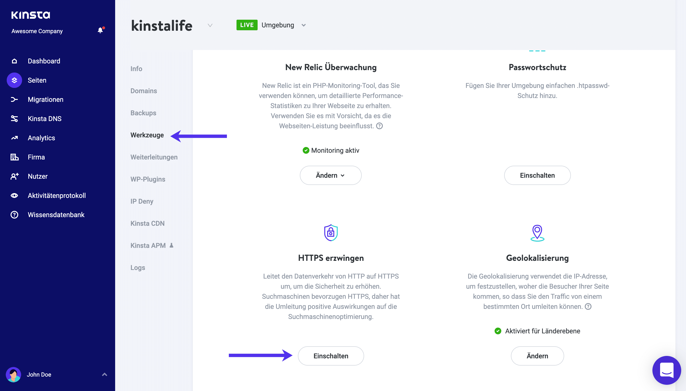 MyKinsta HTTPS erzwingen