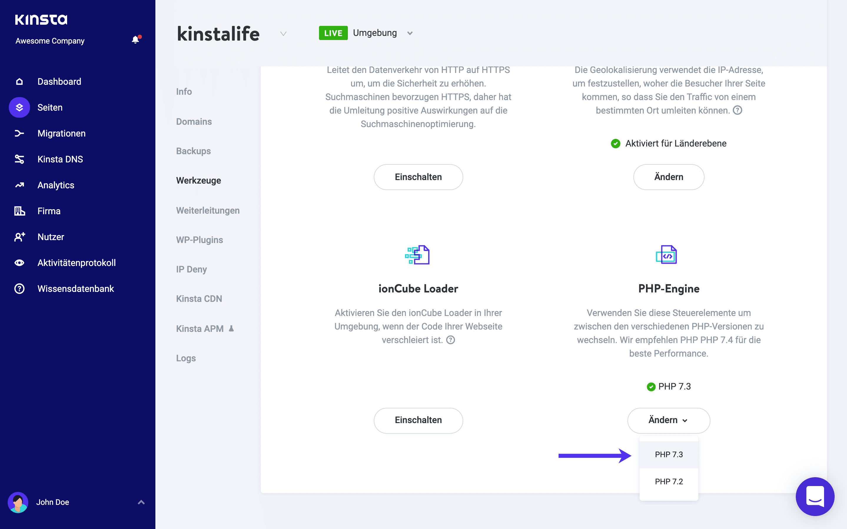 Aktualisieren Sie die PHP-Version der WordPress-Site