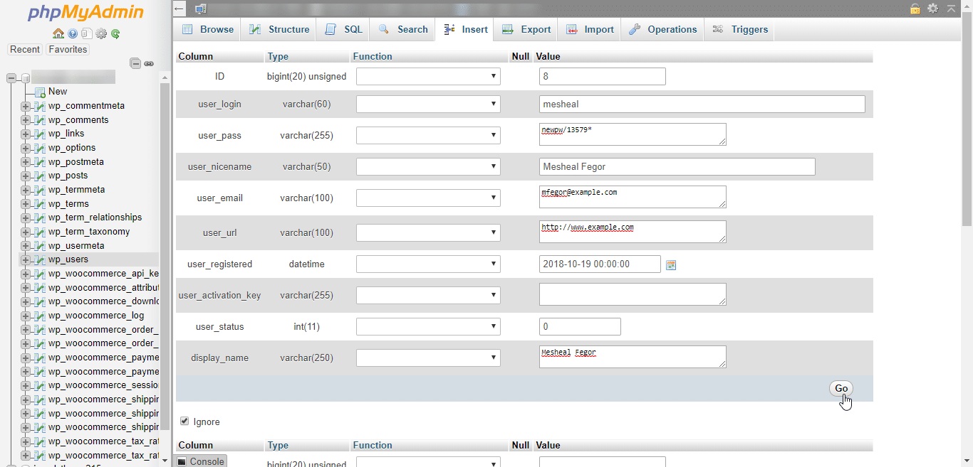 Neue WordPress Benutzer in phpMyAdmin