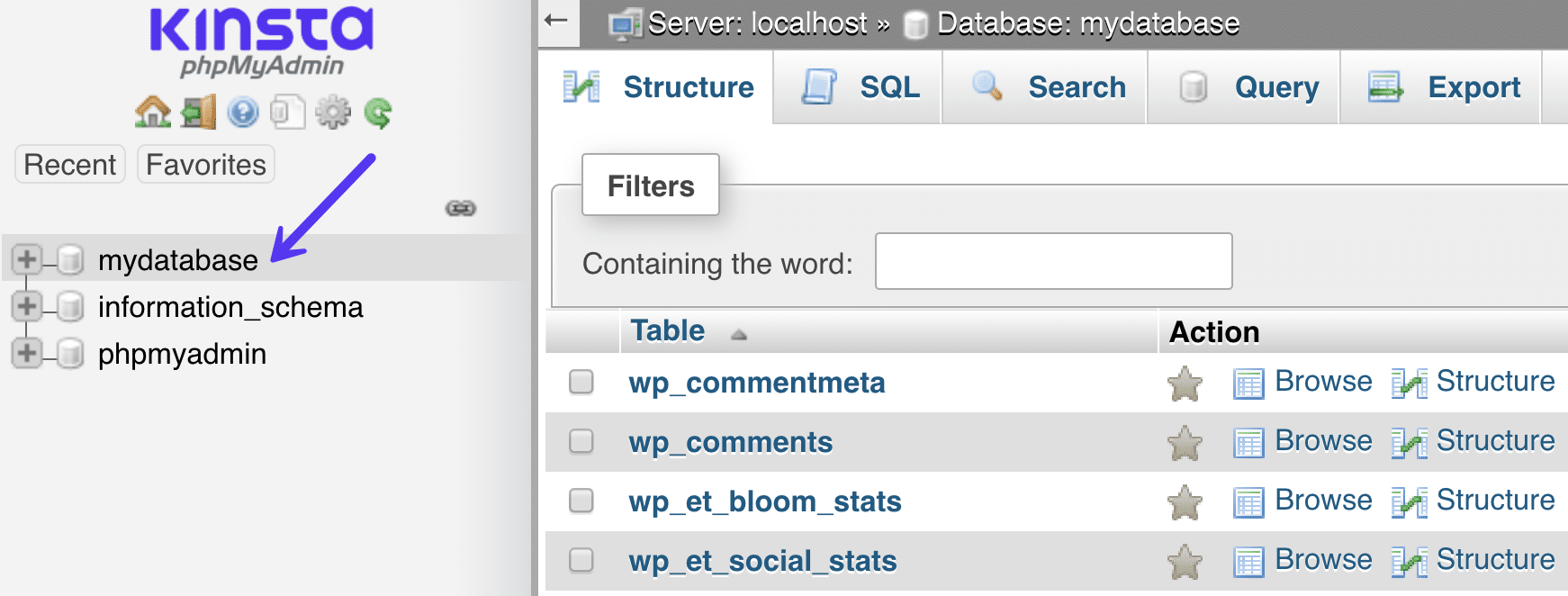 phpMyAdmin Datenbank