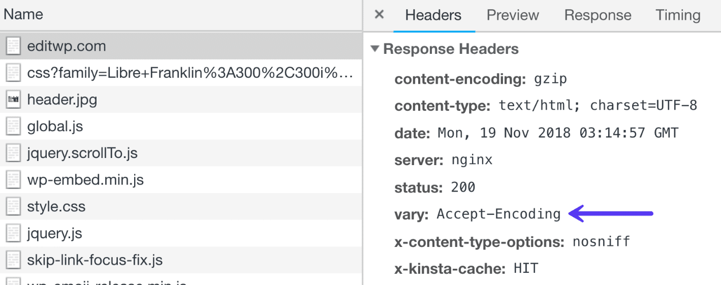 vary: Accept-Encoding HTTP header