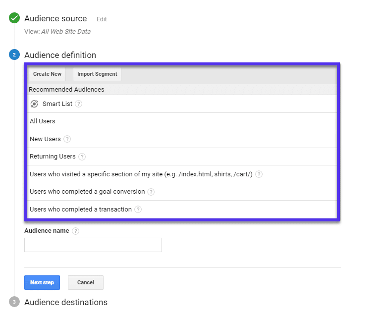 Definition der Zielgruppe von Google Analytics