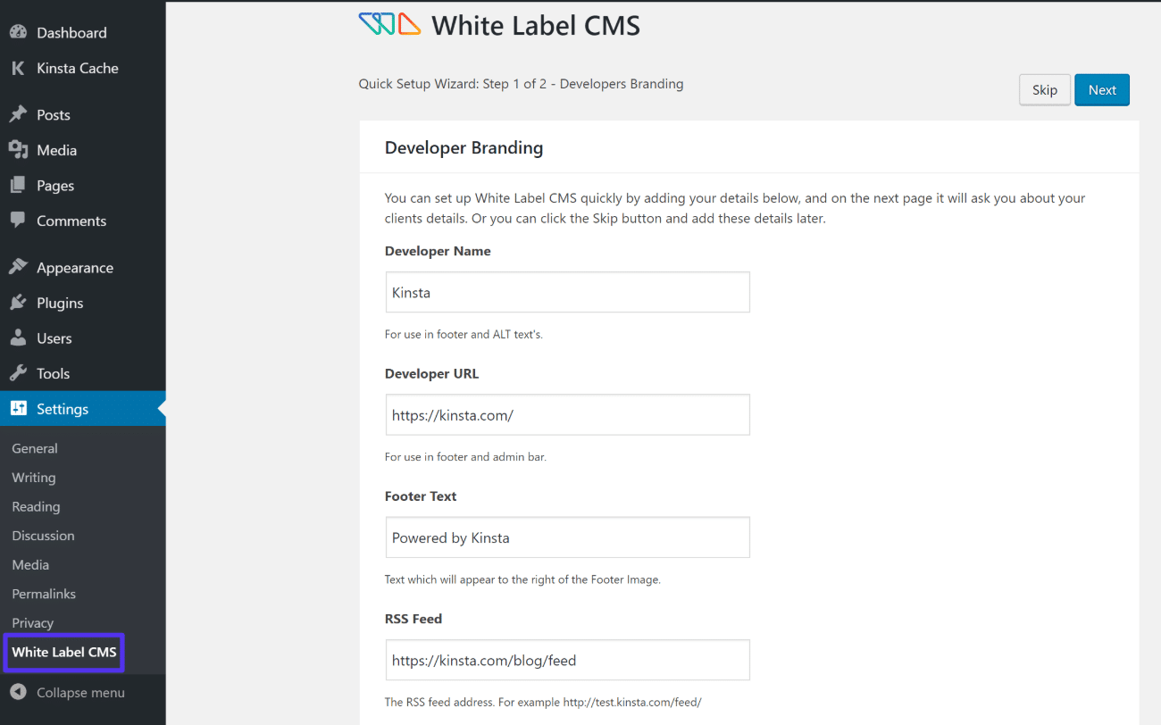 White Label CMS Setup Assistent