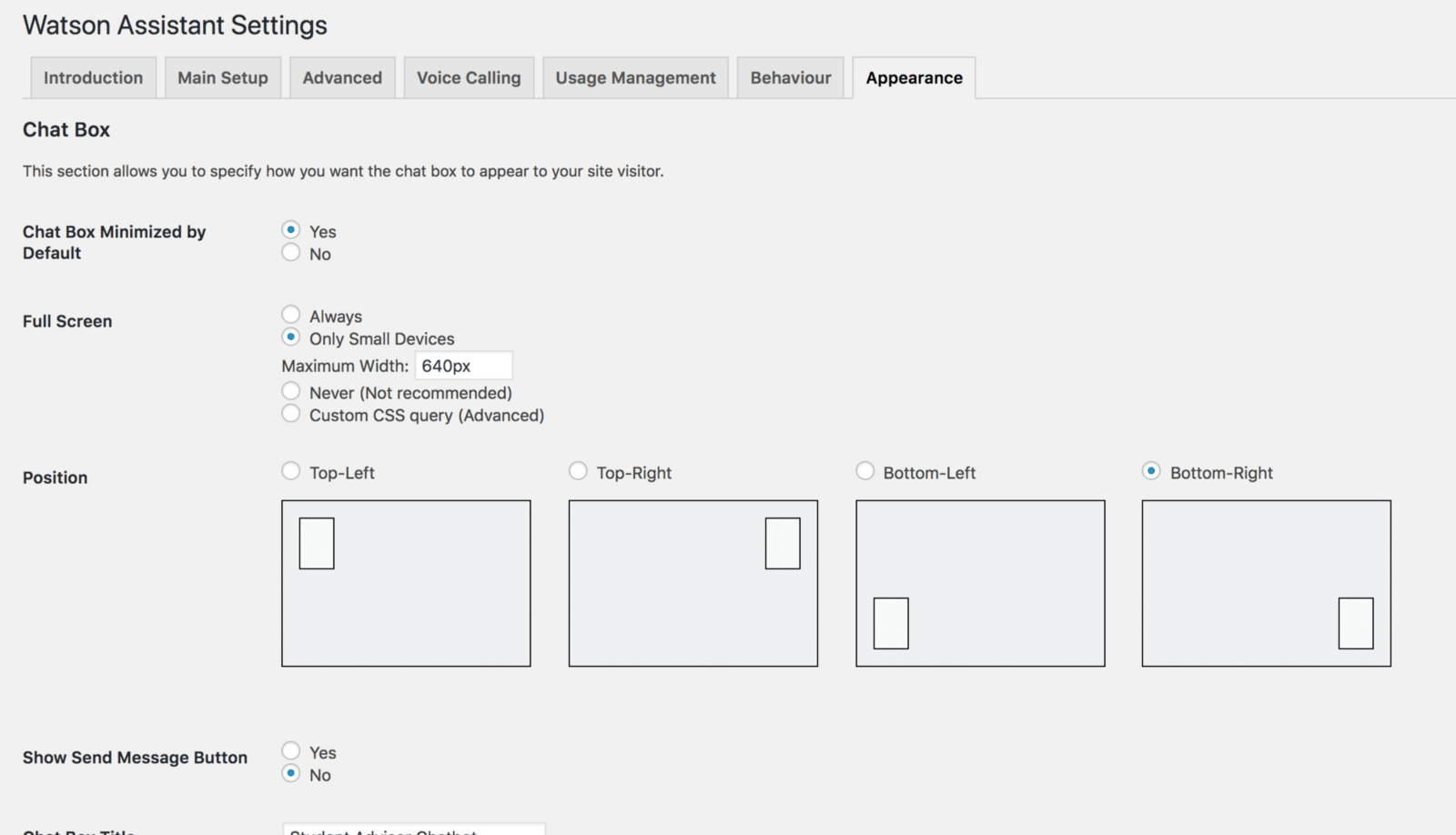 IBM Watson WordPress Einstellungen