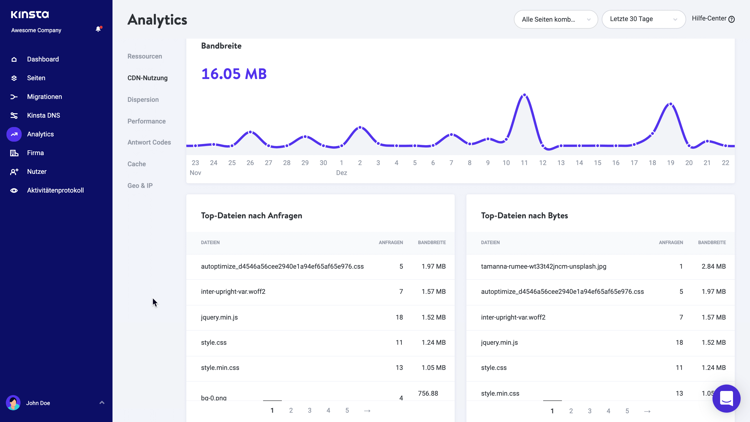 CDN Nutzung im Analytics Tool