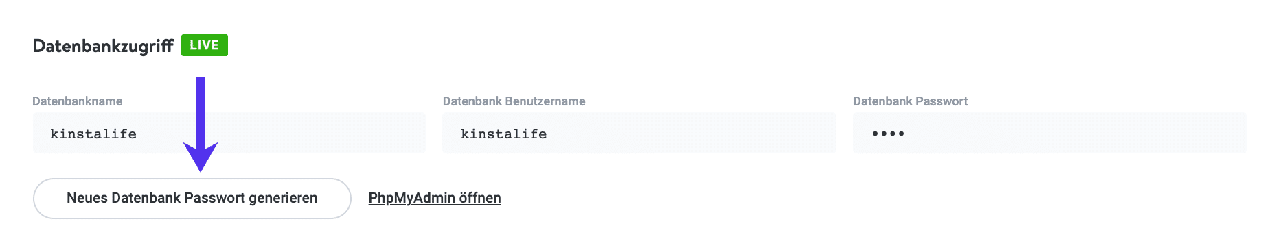 Generieren eines neuen WordPress Datenbank Passwort.