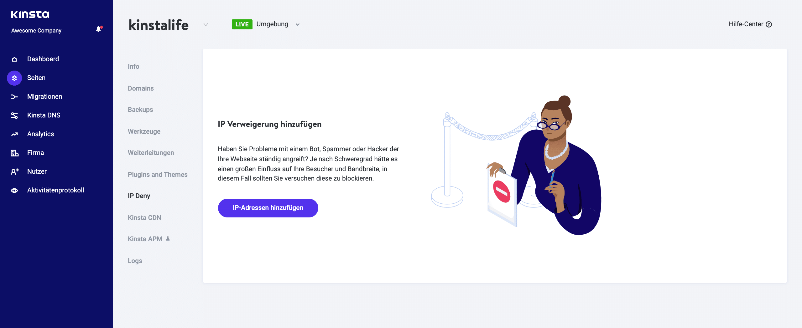 IP deny tool in MyKinsta.