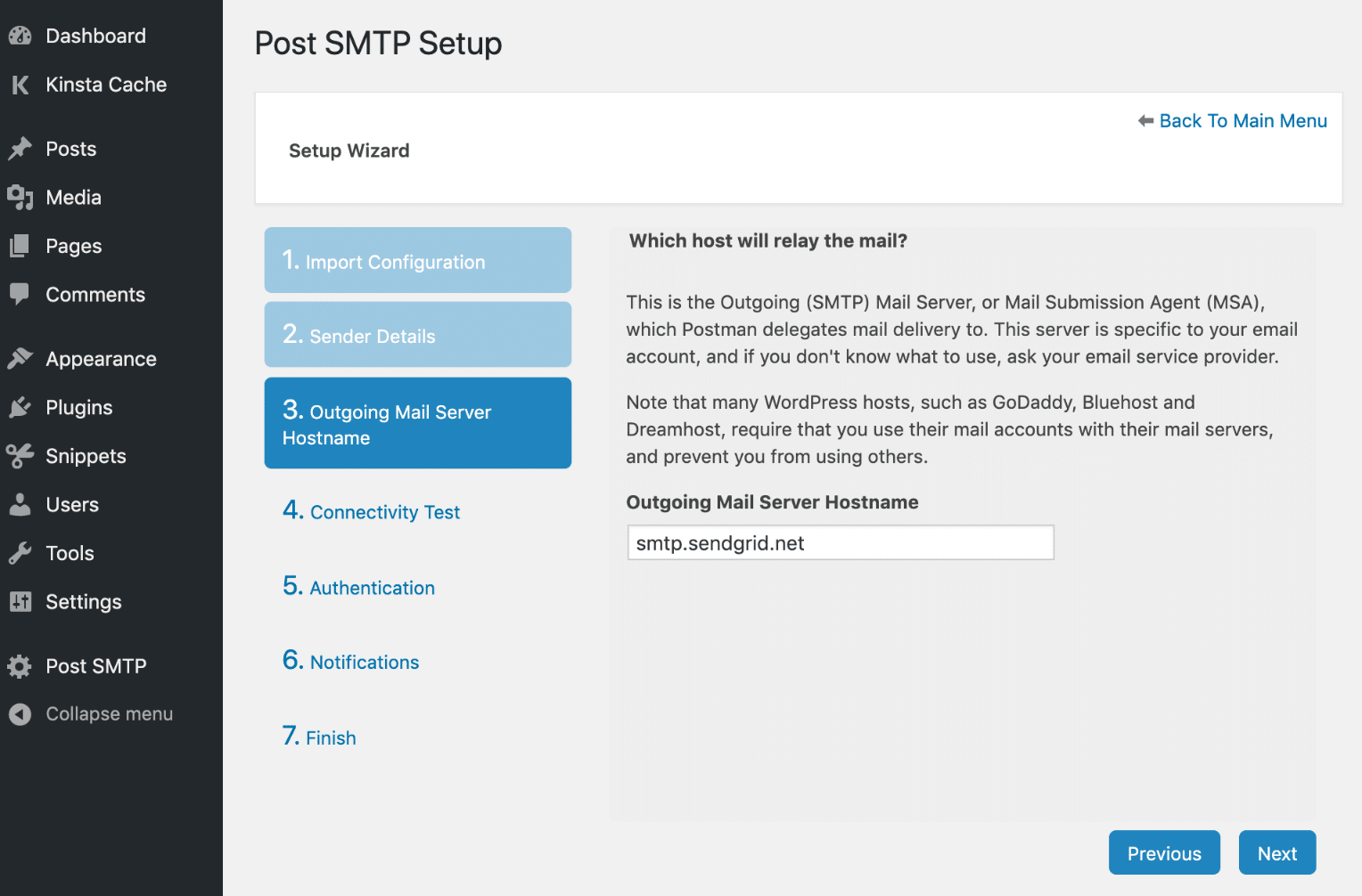 Hostnamen des ausgehenden Post SMTP-Mail-Servers