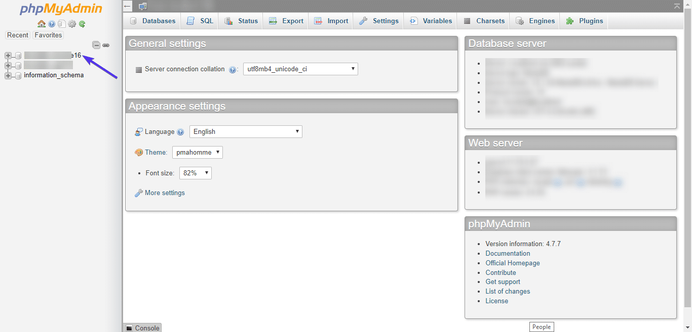 phpMyAdmin Datenbank