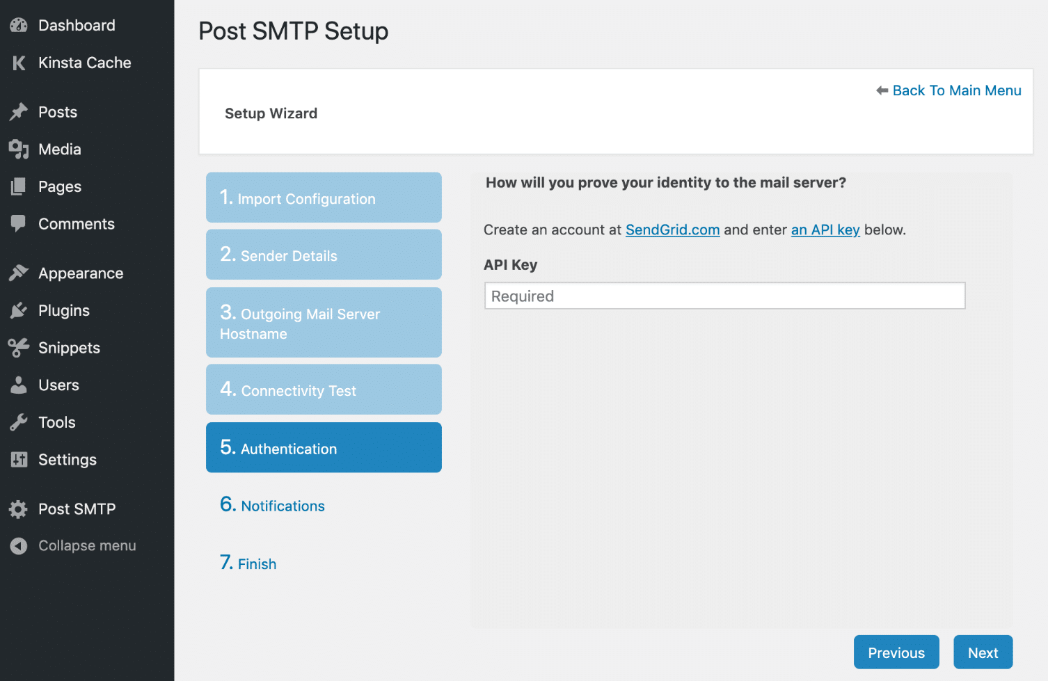 Post SMTP SendGrid API Schlüssel