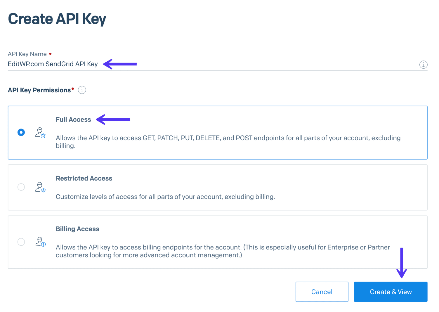 SendGrid API key erstellen