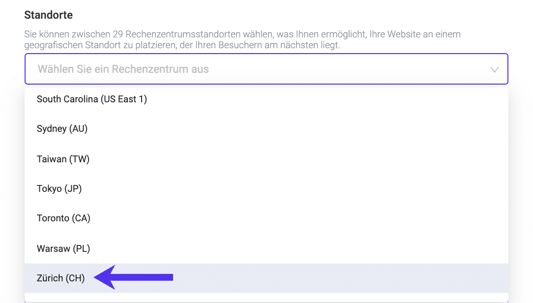 Erstelle eine Seite mit dem Rechenzentrum in Zürich