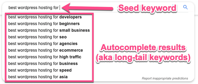 Automatische Vervollständigung von Long-Tail-Keywords