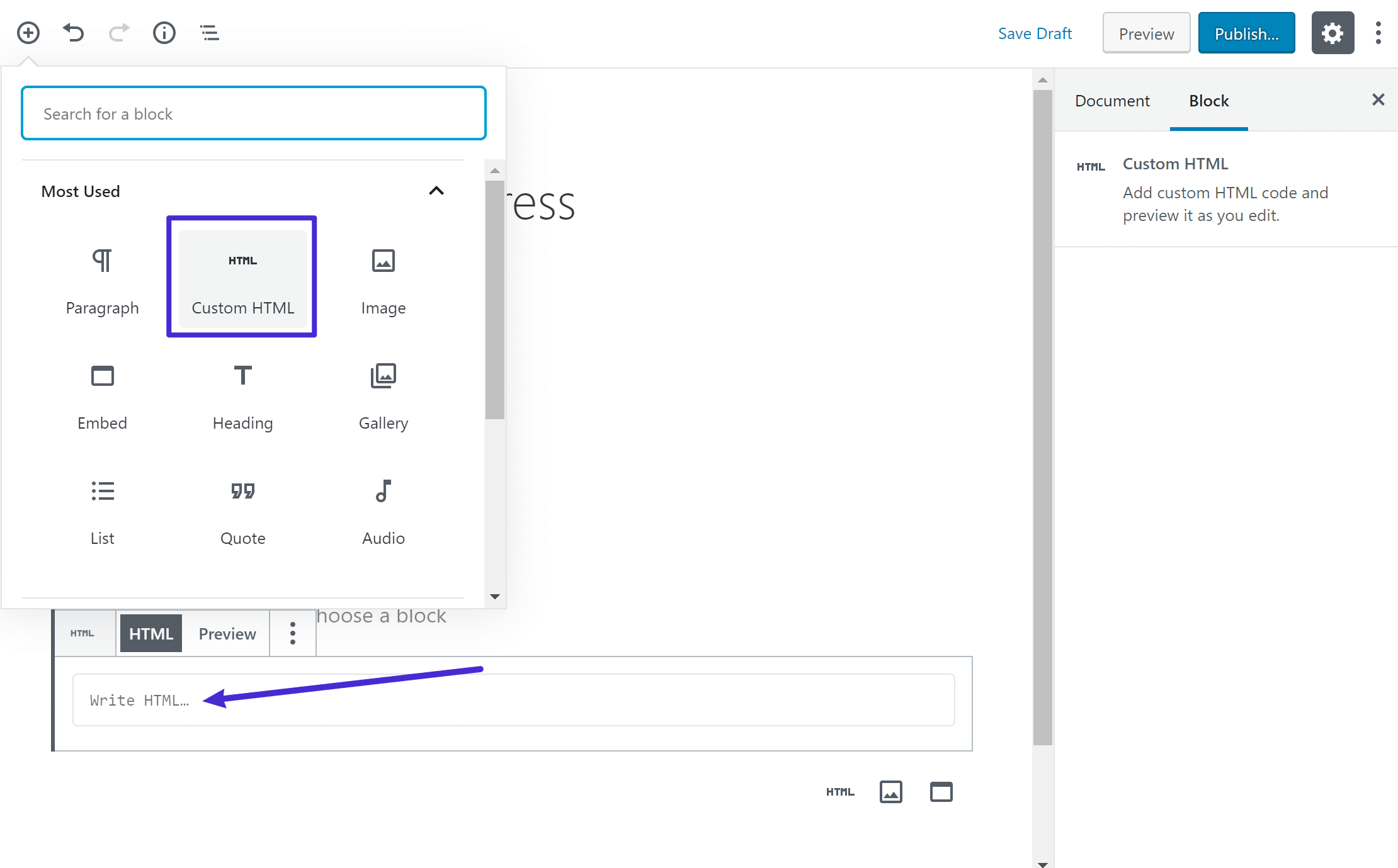 Gutenberg Custom HTML Block