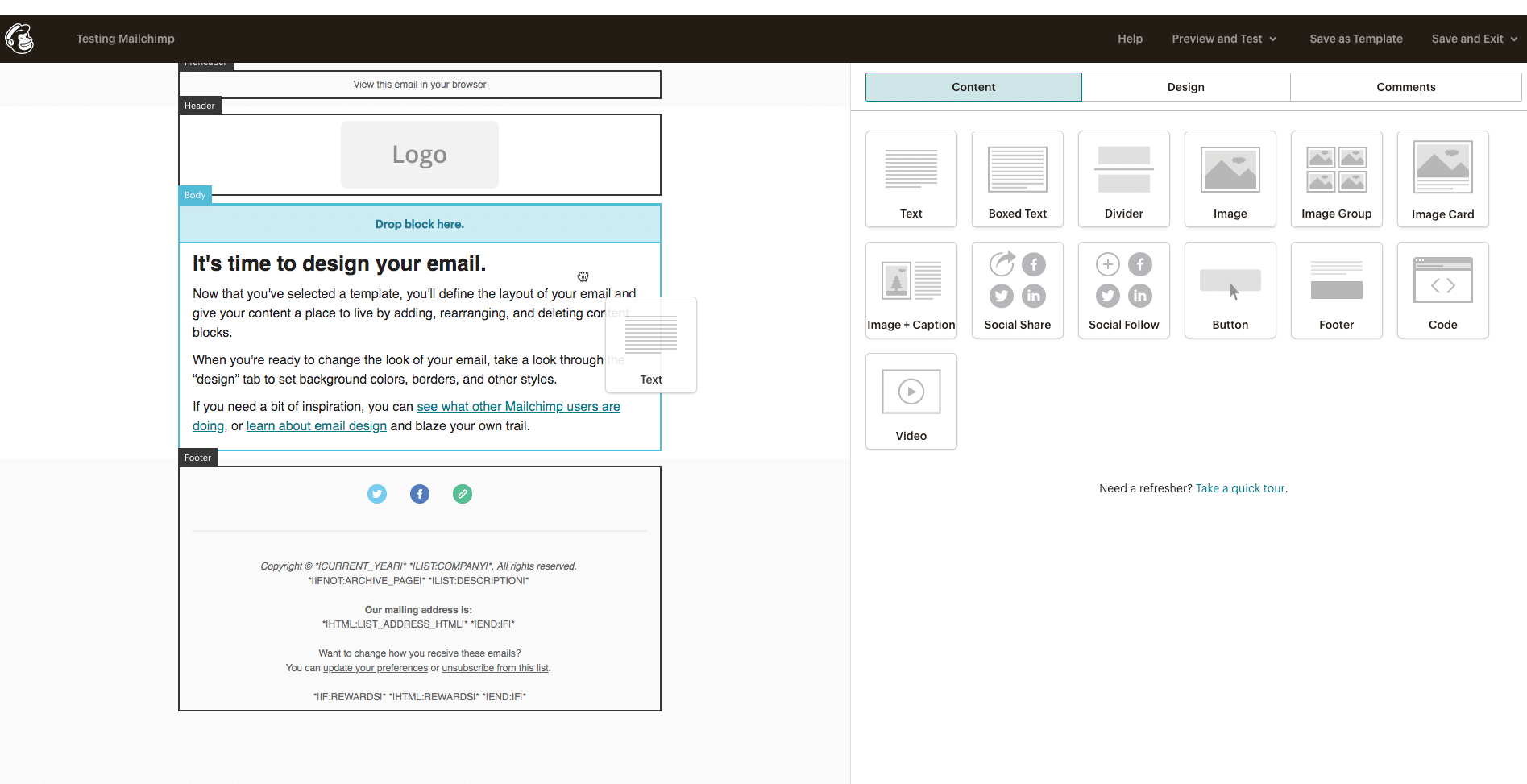 E-Mail-Erstellung in Mailchimp