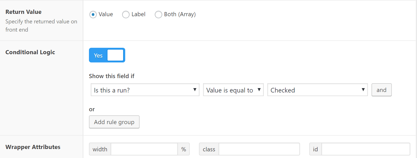 Hinzufügen von Conditional Logic zu anderen Feldern