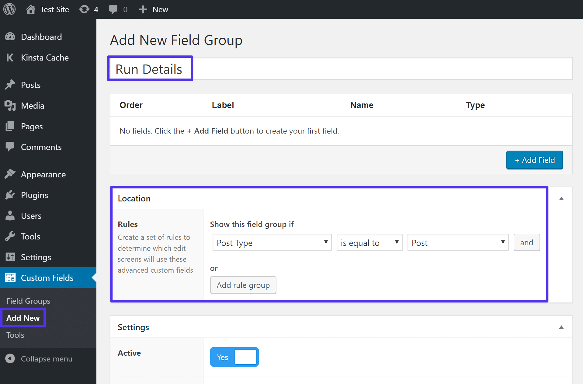 Erstellen einer neuen ACF-Field Group