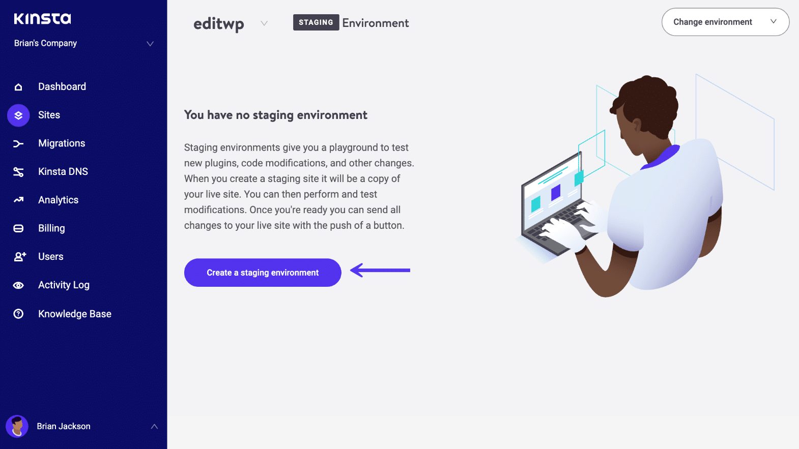 Kinsta Staging Umgebung