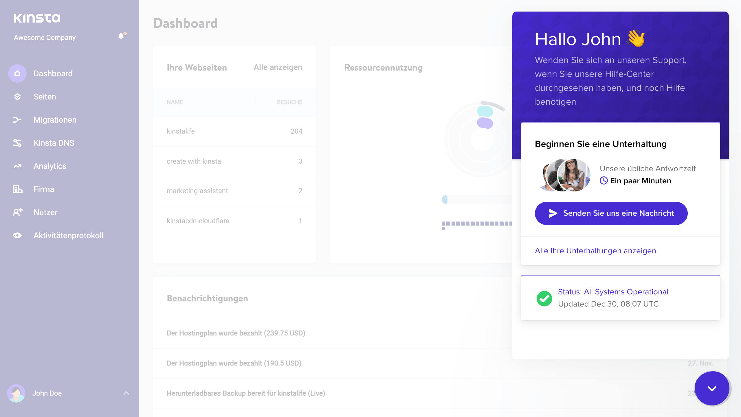 Kinsta 24/7 Unterstützung