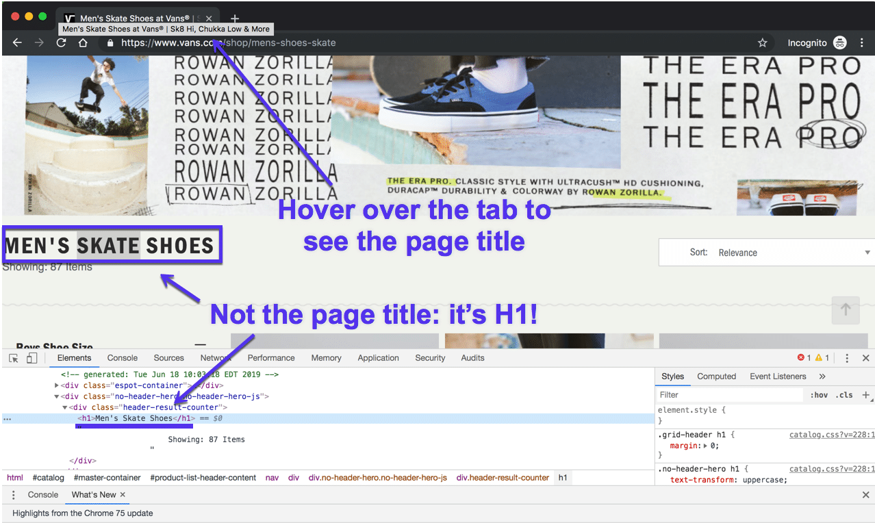 Seitentitel vs. H1 in Chrome