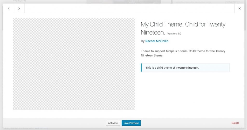 Die Themeseite in WordPress ohne Screenshot