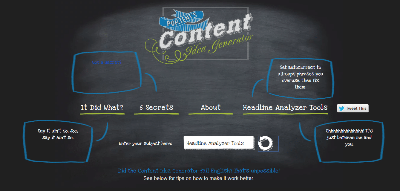 Verwendung des Ideengenerators für Portent Content Idea Generator