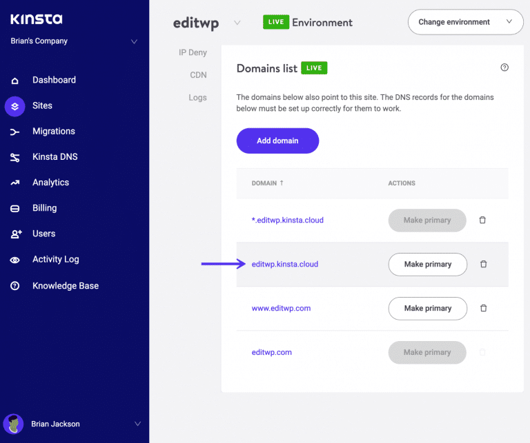 Kinsta temporäre URL