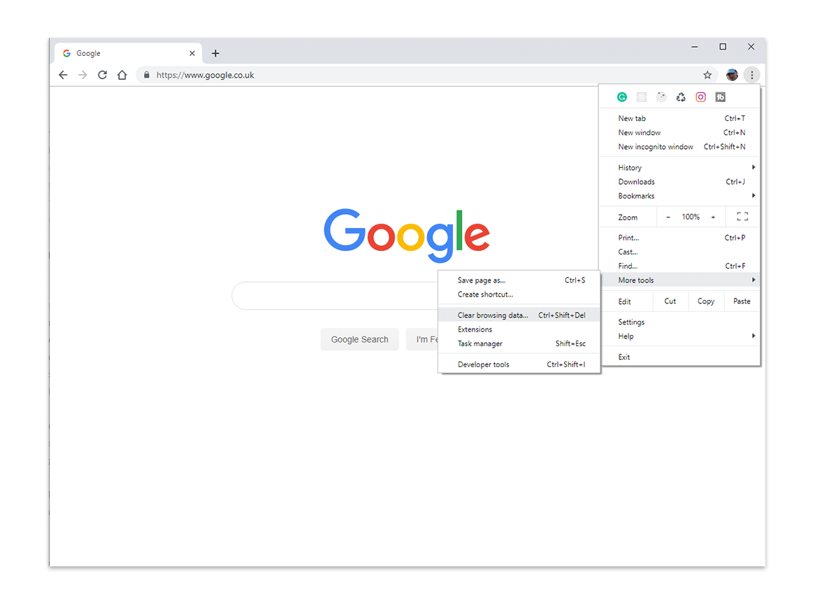 Löschen der Menüoption Browser-Cache