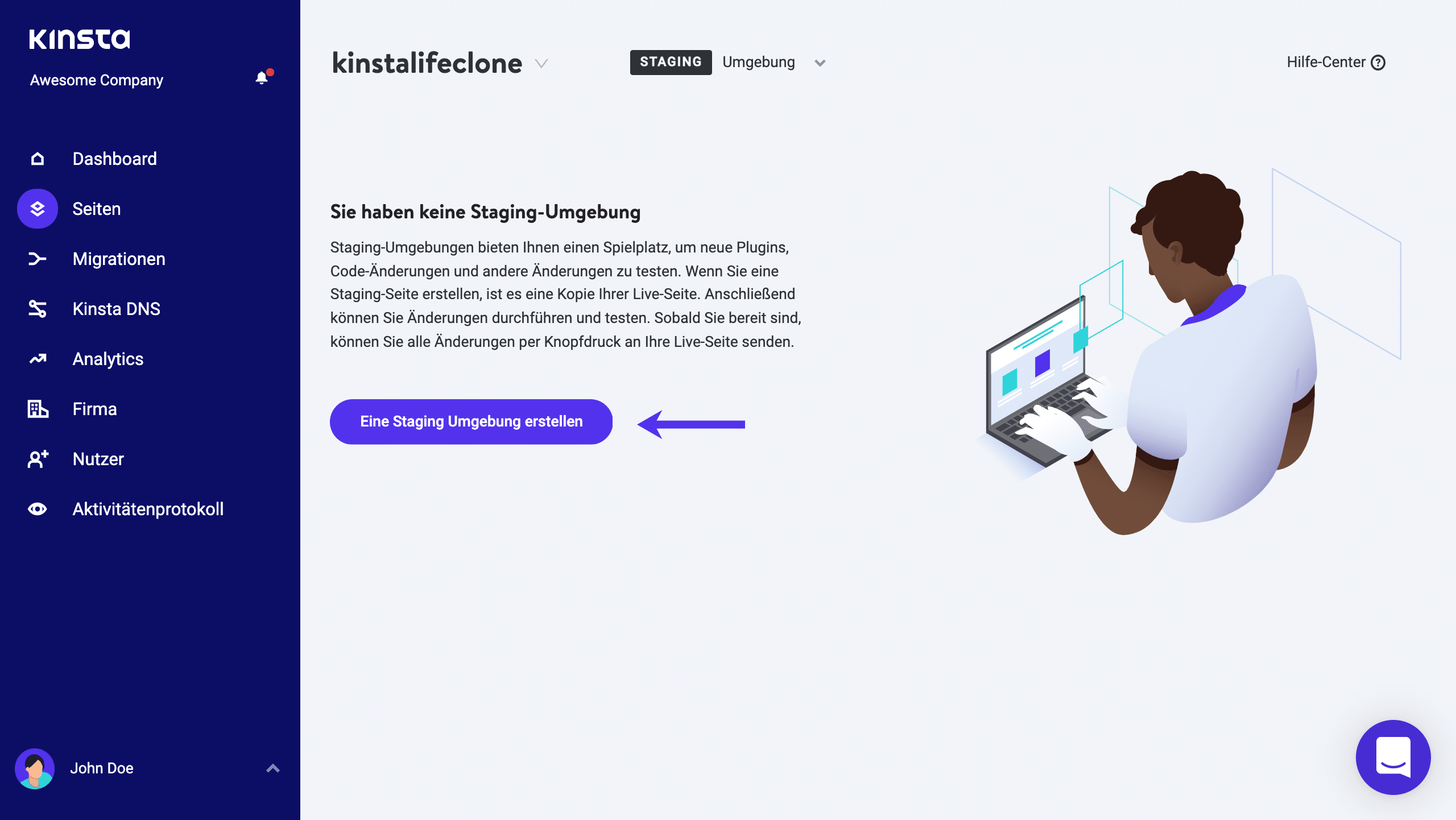 Kinsta Staging Umgebung