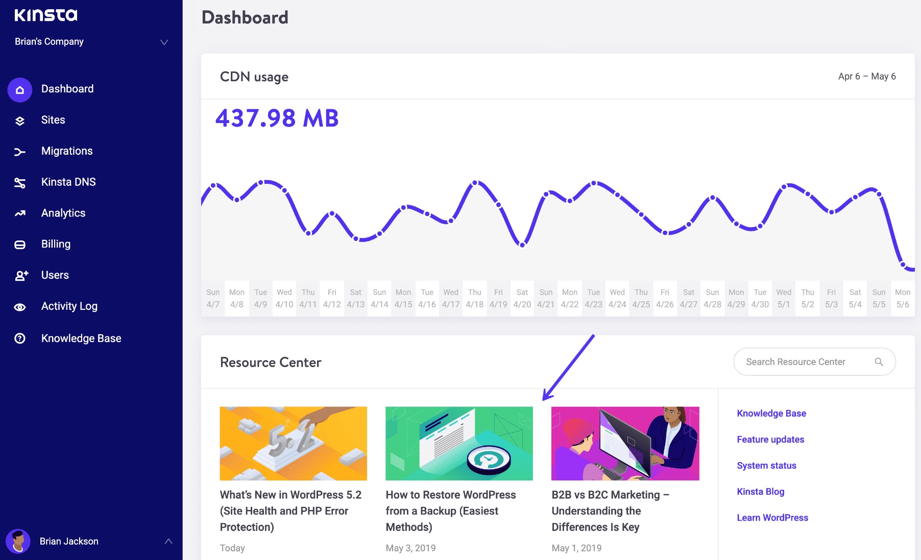 MyKinsta Ressourcen Center