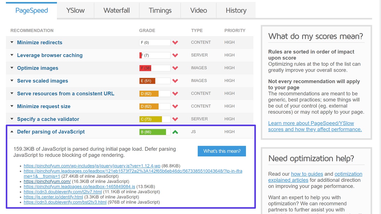 Defer Parsing von JavaScript Test in GTmetrix